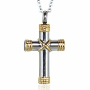 Reliquary Pendant - Cross two pieces linked in gold - Crematorium Montreal