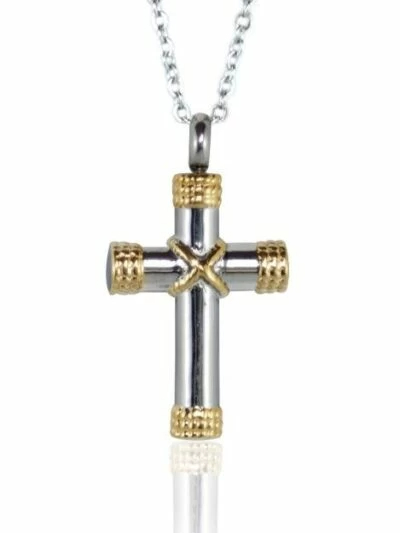 Reliquary Pendant - Cross two pieces linked in gold - Crematorium Montreal