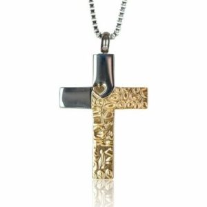 Reliquary Pendant - Gold cross and steel - Crematorium Montreal