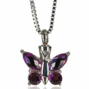 Reliquaire Pendentif - Papillon avec ailes serties de pierres violettes - Crématorium Montréal