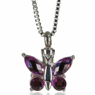 Reliquary Pendant - Butterfly with wings set in violet stones - Crematorium Montreal