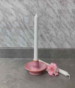 Reliquary in the shape of a pink candlestick